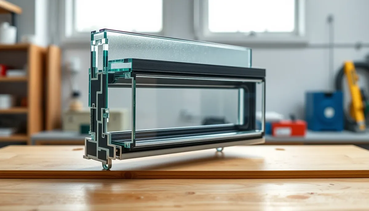 Coupe technique d'un vitrage double vitrage montrant les deux vitres et l'intercalaire