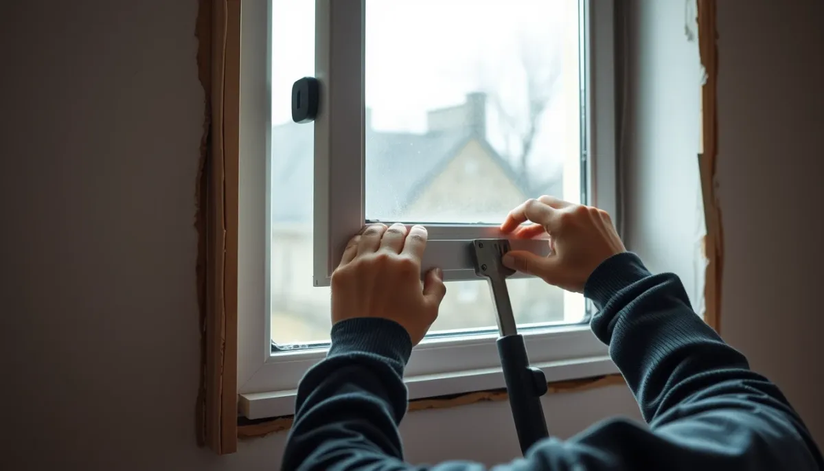 Artisan posant une fenêtre double vitrage lors d'une rénovation