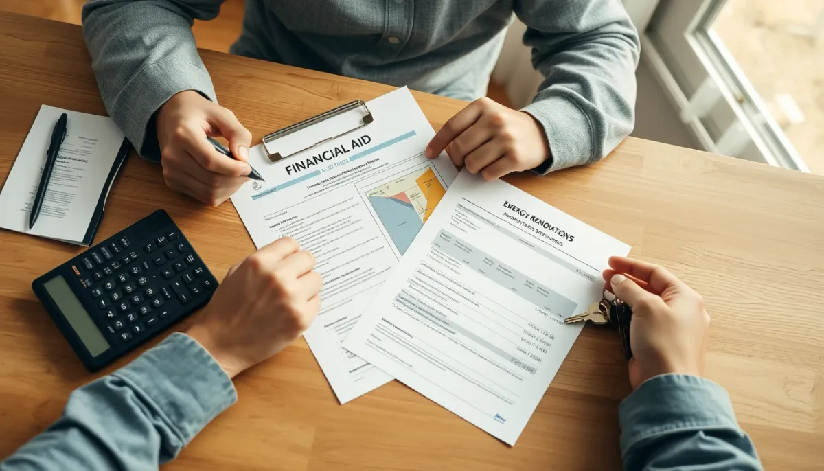 Documents de rénovation énergétique et aides financières pour volet roulant électrique sur une table