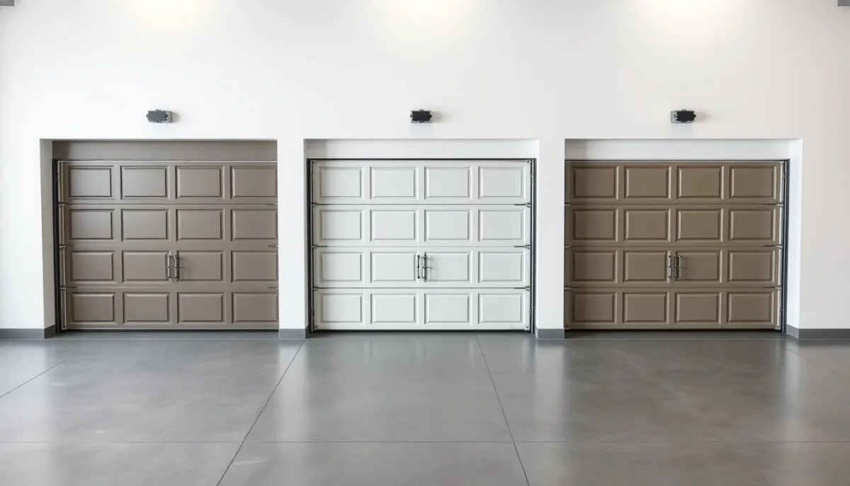 Comparatif visuel de trois types de portes de garage : basculante, sectionnelle et enroulable