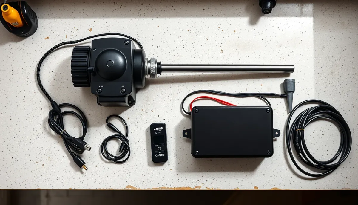 Kit de motorisation Came pour portail à deux battants : moteur, coffret et télécommande