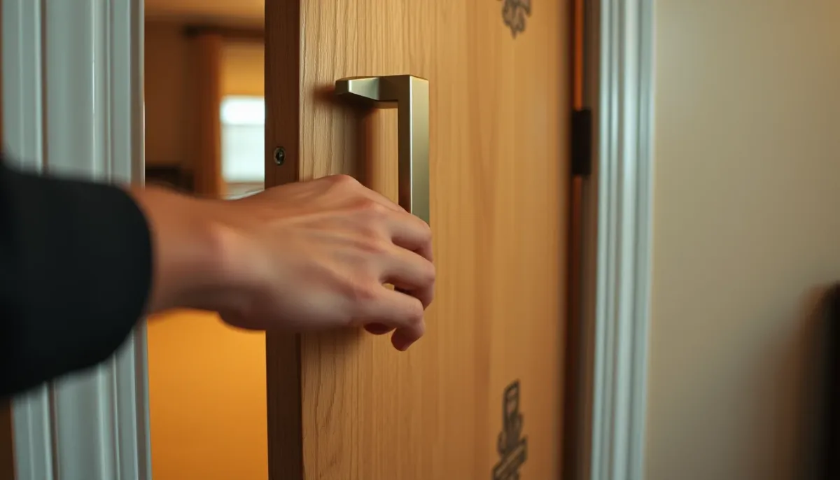 Main ouvrant une porte d'entrée sécurisée au quotidien