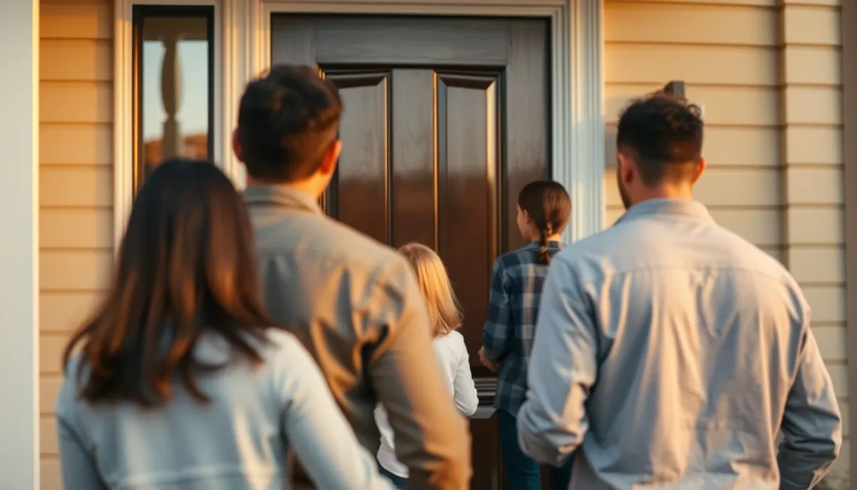 Famille devant une porte d'entrée certifiée A2P