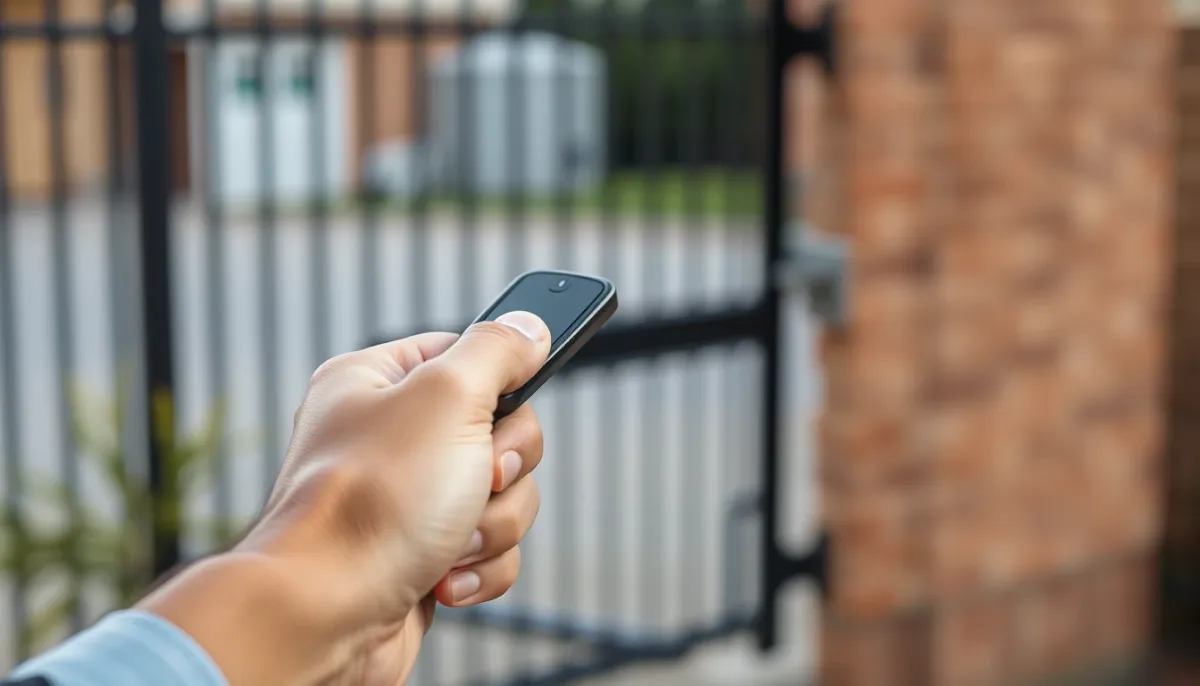 Télécommande en main pour ouvrir un portail motorisé