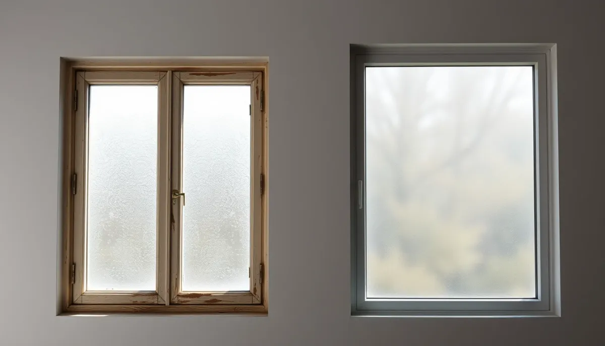 Comparaison entre un double vitrage embué et un vitrage neuf clair