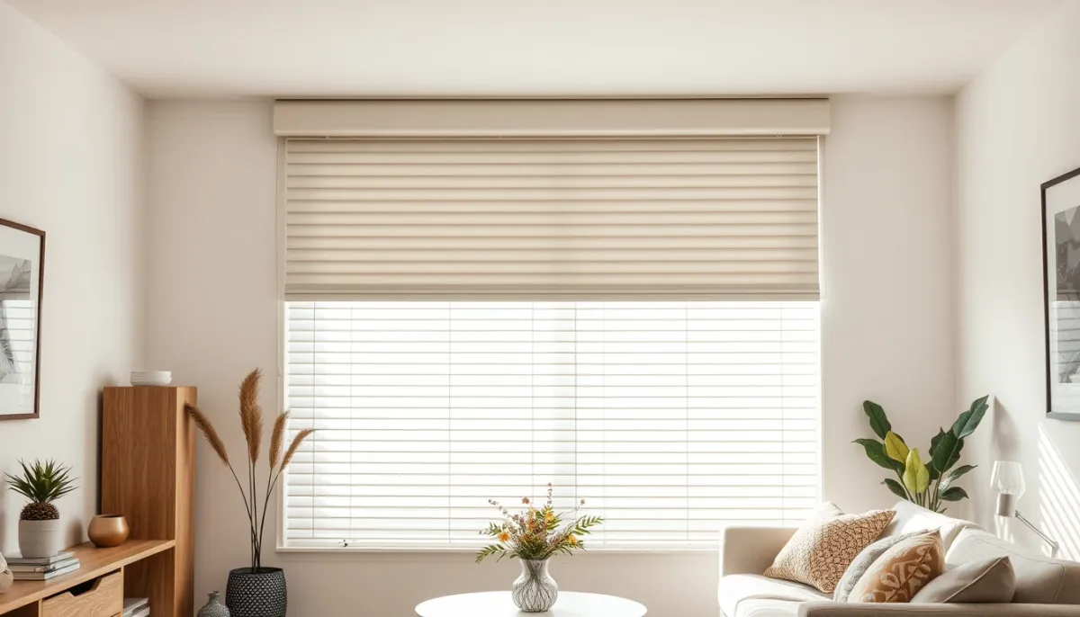 Intérieur moderne avec volet roulant Bubendorff fermé, lumière naturelle filtrant