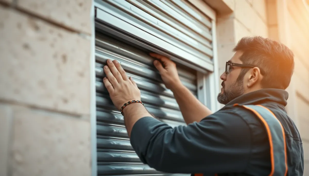 Artisan RGE installant un volet roulant sur une fenêtre, illustrant la pose par un professionnel certifié