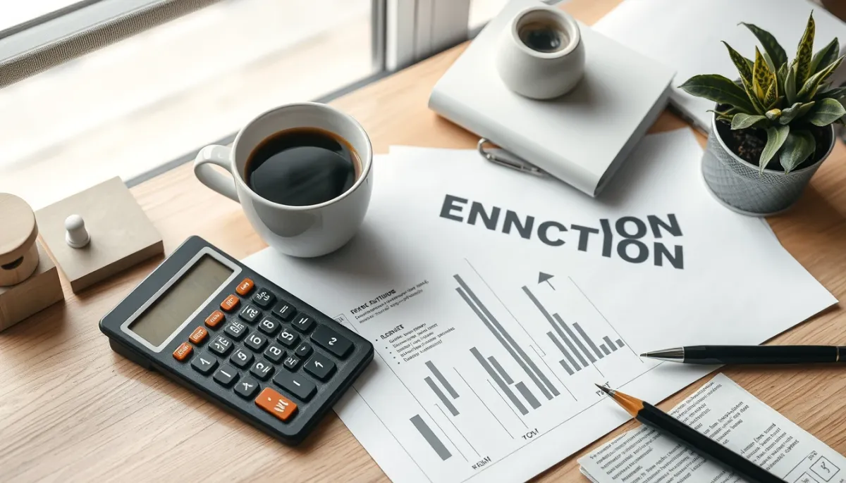Bureau avec documents de rénovation énergétique et calculatrice, symbolisant les alternatives de financement pour les volets roulants